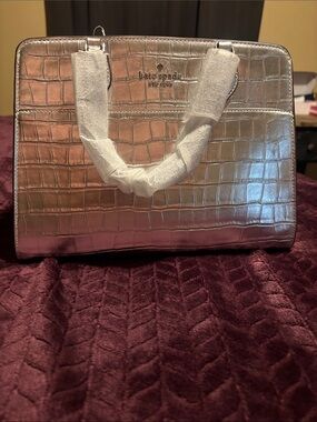 kate spade Metallic Silver Croc-Embossed Satchel